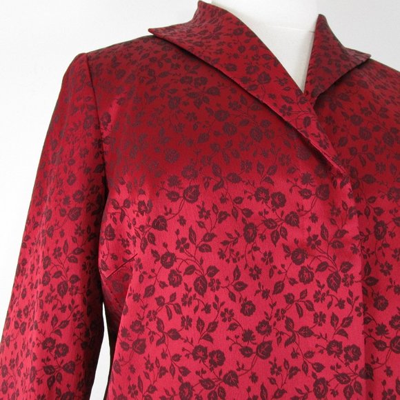 Elana By Tanner Plus Size Red Black Floral Jacquard Skirt Suit Size 14 Formal - Picture 10 of 16